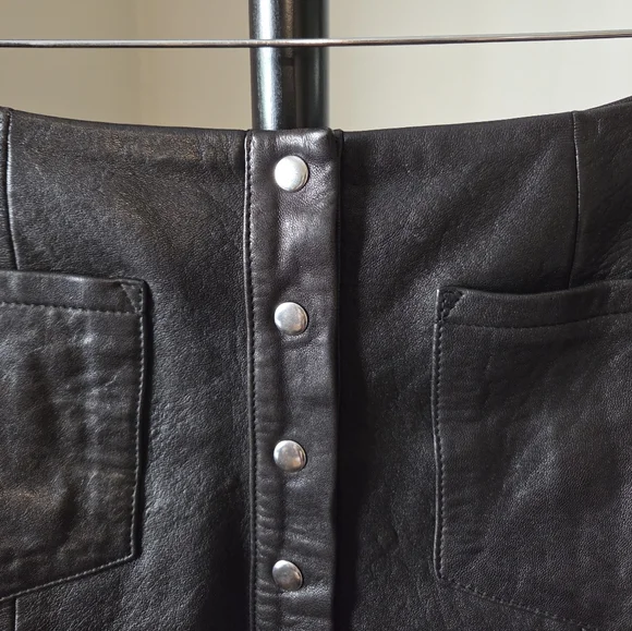 REFORMATION Genuine Leather Black Snap Button Skirt 4 Rock Punk Revolve Grunge - Picture 3 of 7